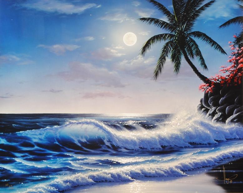 海の絵画をミクストメディアの版画で制作したジョン・アルホーグの