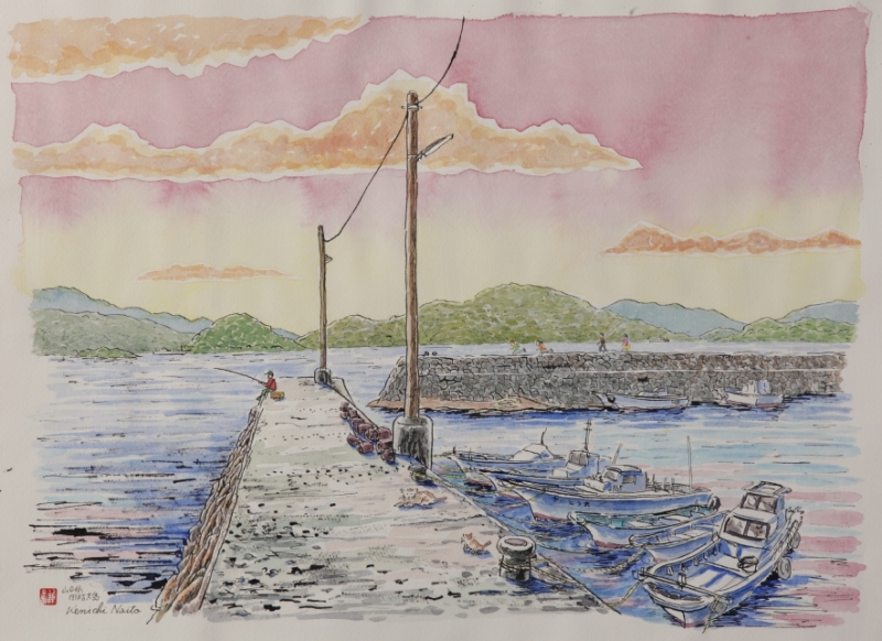 絵画の水彩画で内藤謙一が描いた山口県の絵「周防大島」をご購入