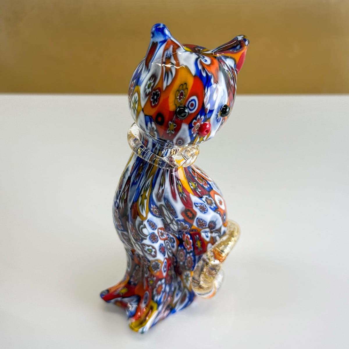 Murano Glass Kitty Cat Figurine, Millefiori, Made in Italy