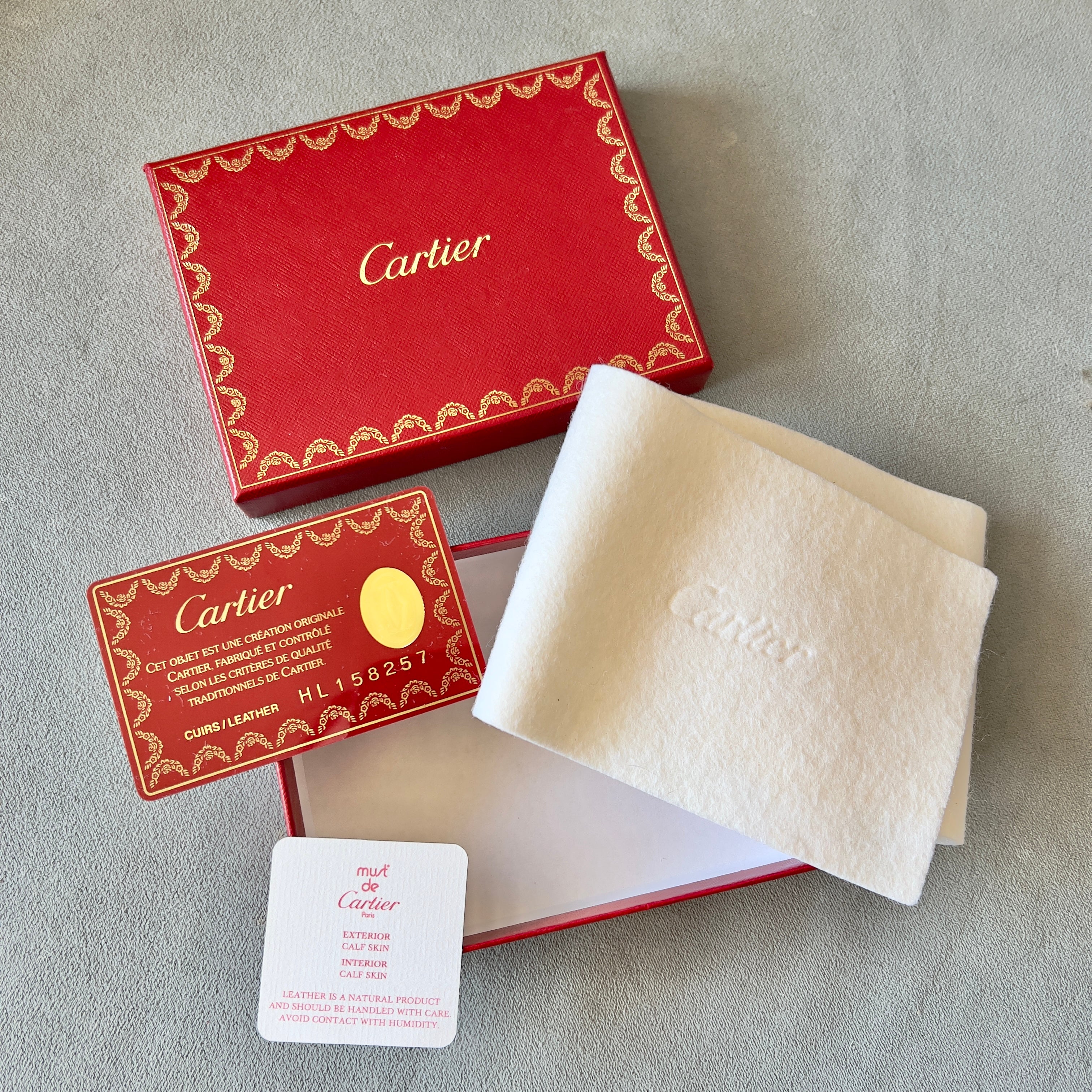 CARTIER Leather Goods Box 5.10x3.80x1.10 inches + Wrapping Cloth +