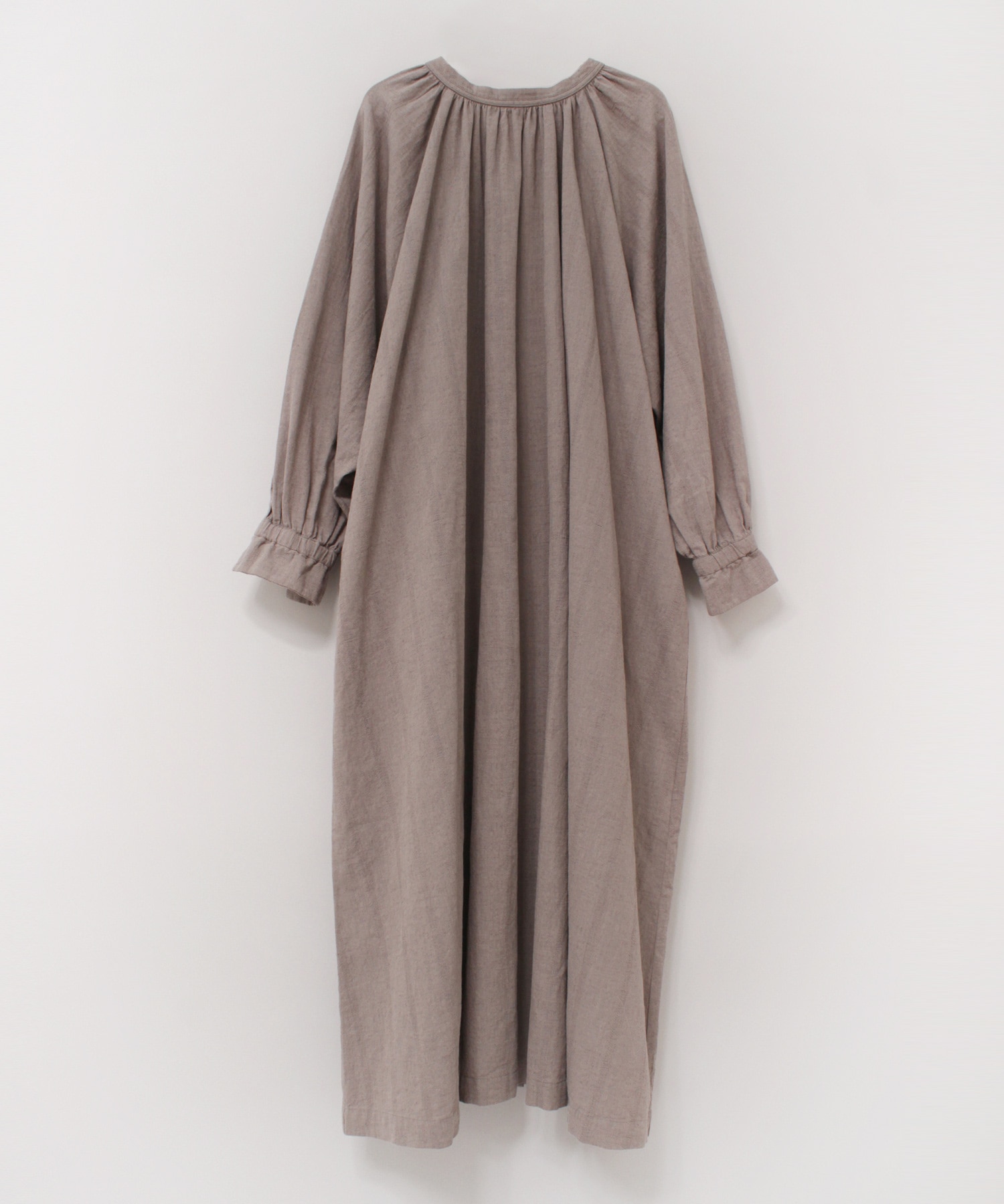 D1658 コットンリネンジャガードストライプワンピース(M グレー