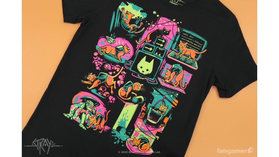 Stray』のかわいいTシャツとラバーピンバッジ、ステッカーセットが