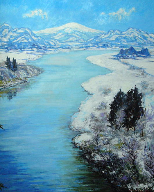 冬風景表紙2／油彩画・風景画／山形の四季風景（月山・最上川）画家