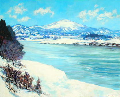 冬風景表紙1／油彩画・風景画／山形の四季風景（月山・最上川）画家