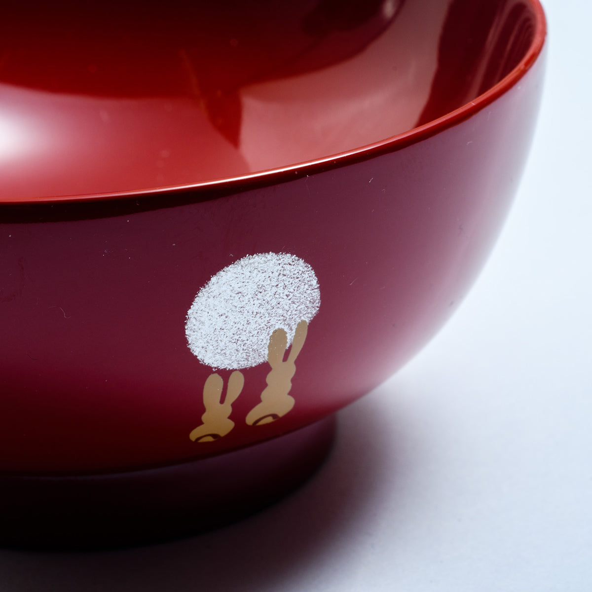 川連漆器 子供椀 月見うさぎ（朱）