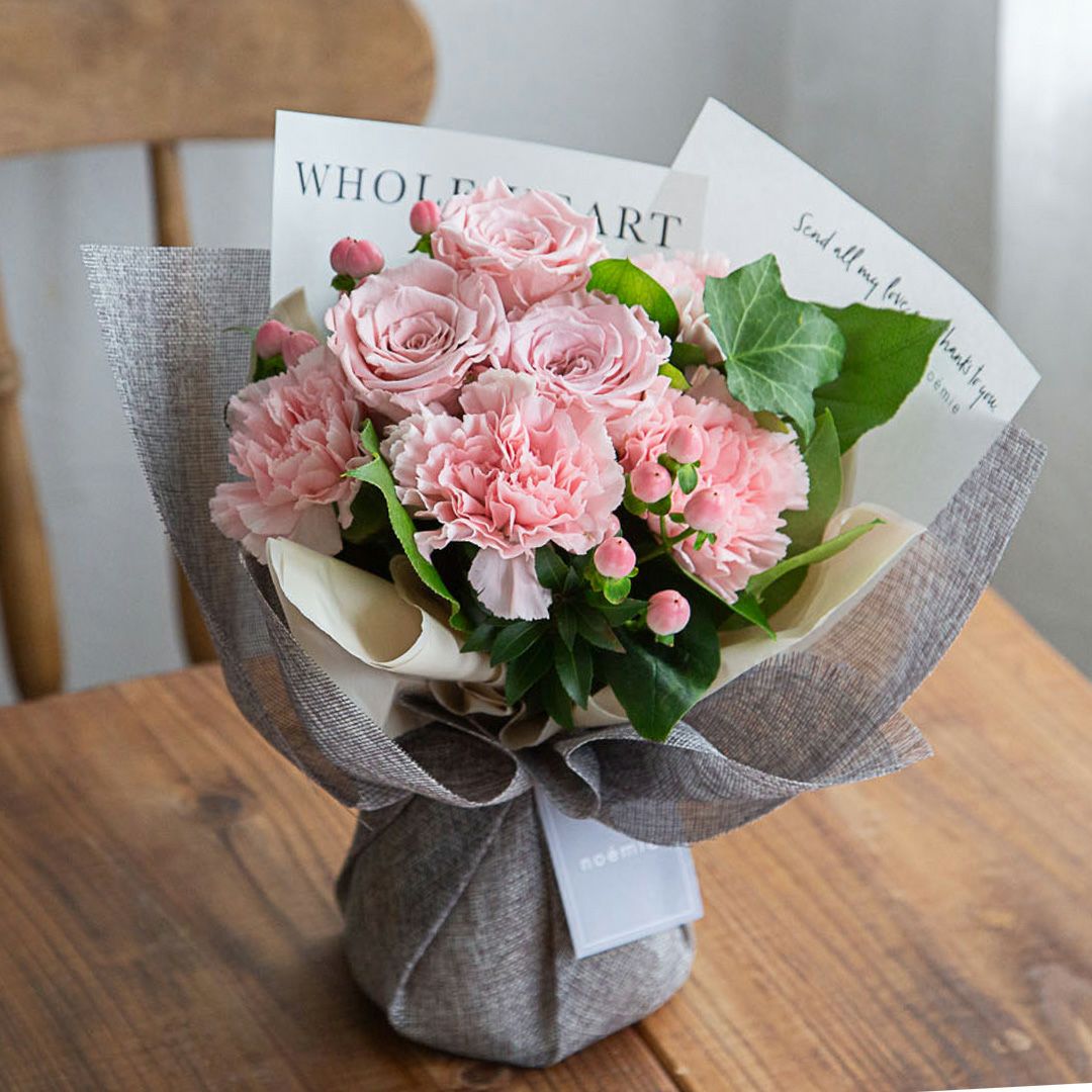 枯れないバラと生花のメッセージブーケ(L)/ピンク | noemie（ノエミ）