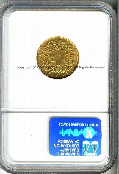 スイス ヘルヴェティア 20フラン金貨 1922 NGC MS64 019 – 野崎コイン