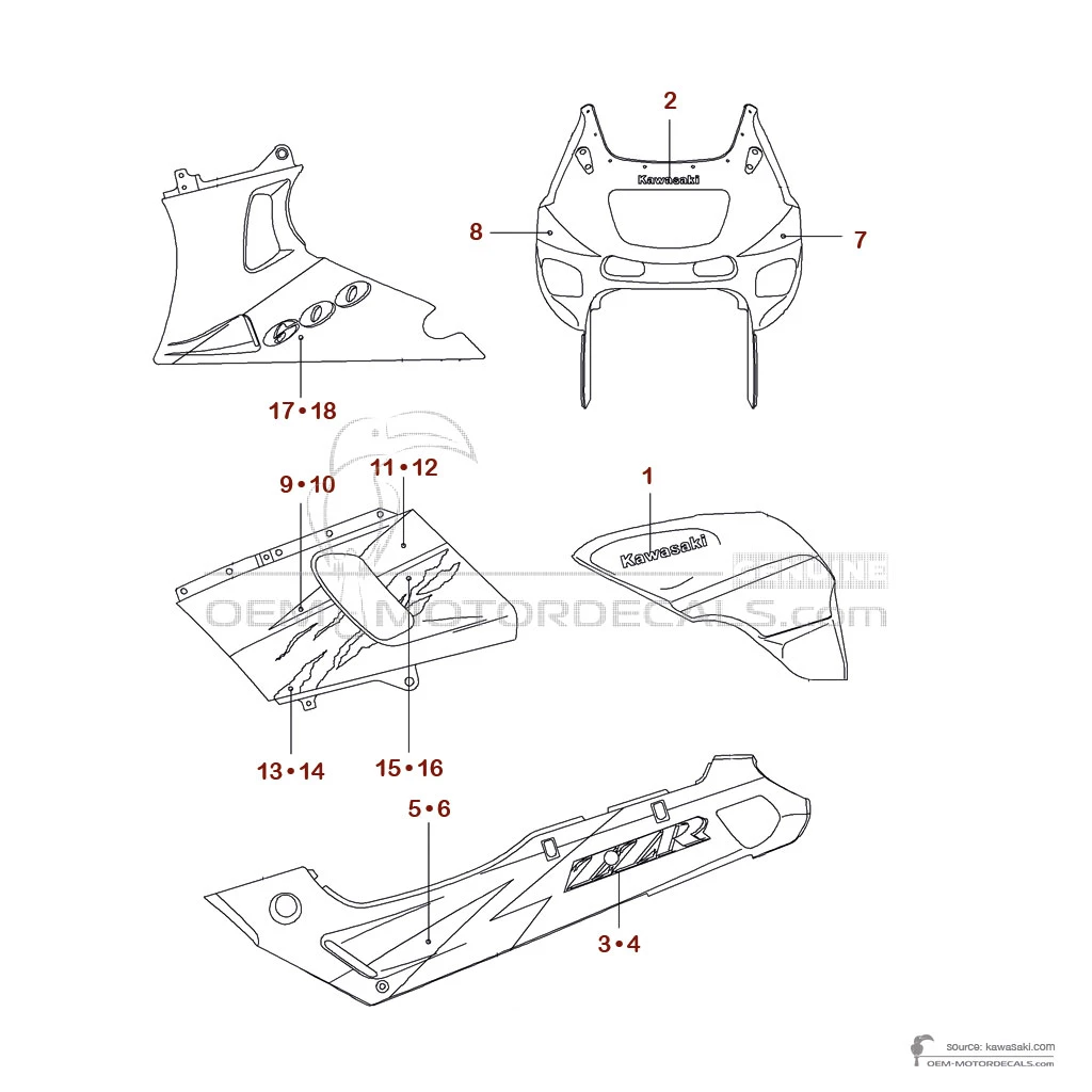 OEM Decals Kawasaki ZZR600 1994 - Green • Original Stickers