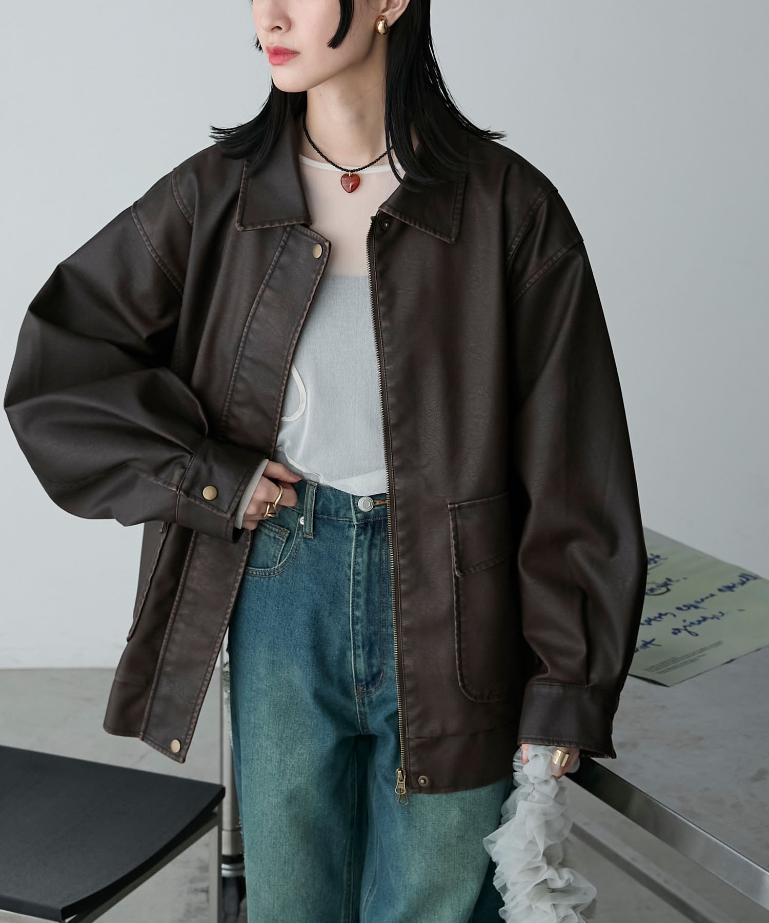 forksy.】ヴィンテージライクダブルジップビッグブルゾン forksy