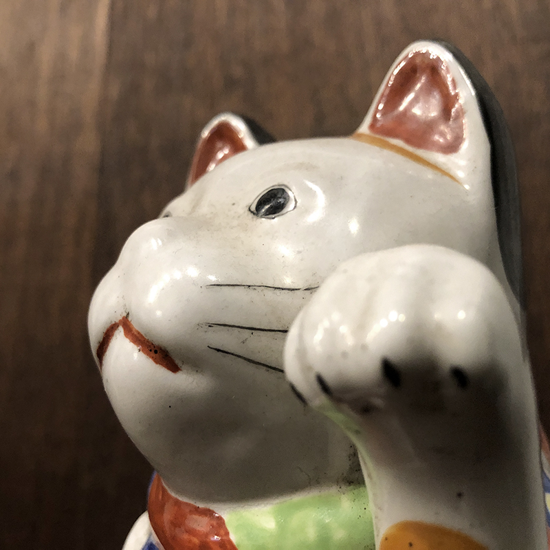 招き猫 古瀬戸 左招 25.5cm 当時物 骨董品 ジャパン アンティーク