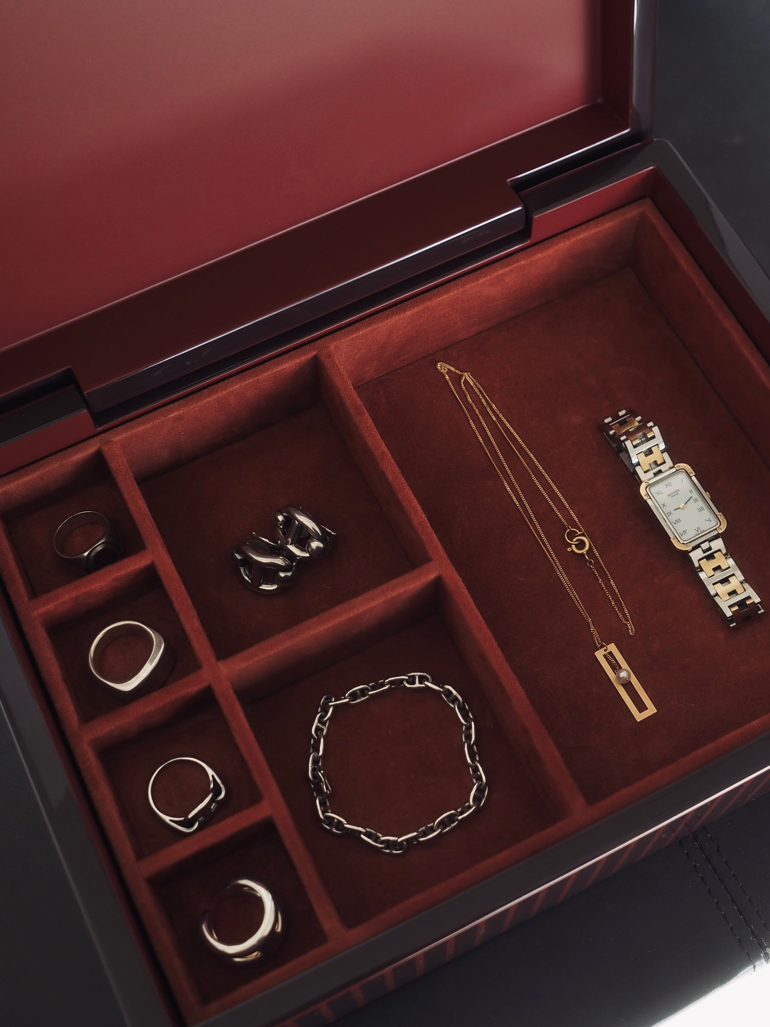 HERMES エルメス ジュエリーボックス ウッド ラッカー Hリュバン ユニ