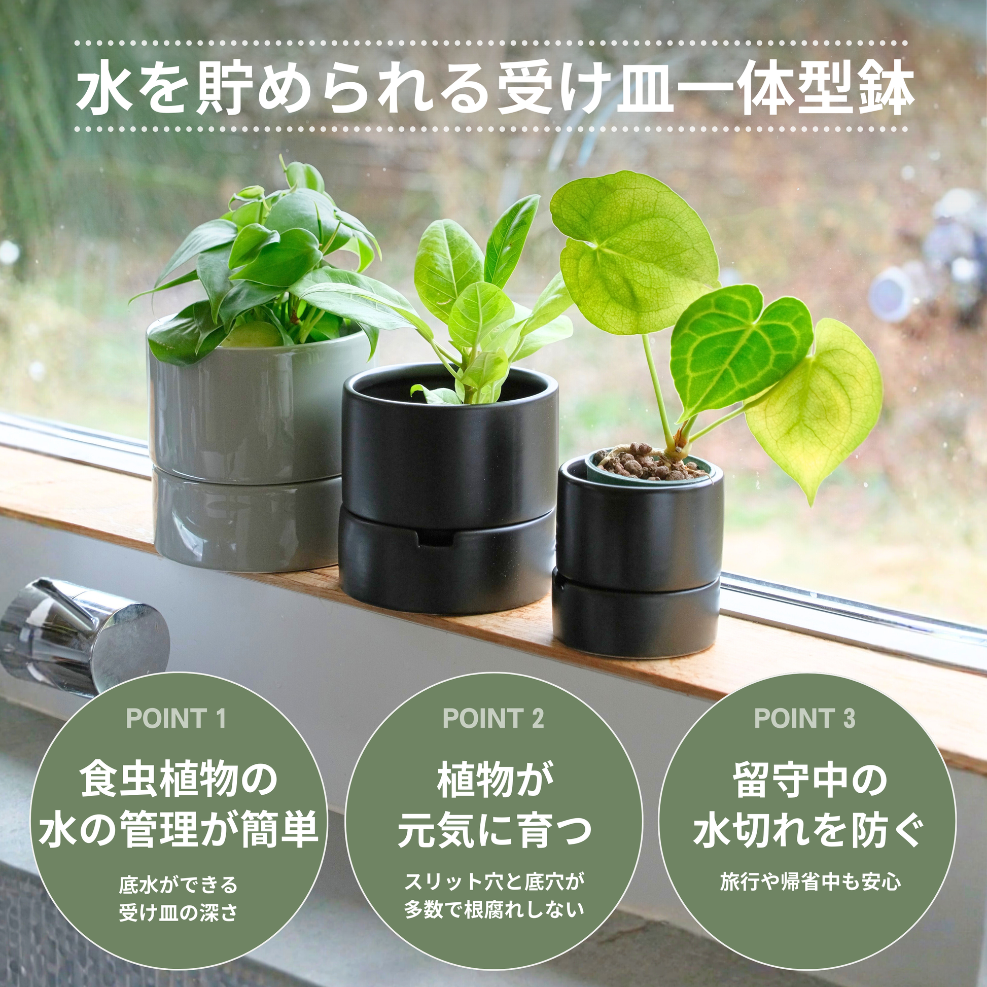 食虫植物・ハイドロカルチャーにぴったり｜陶器 植木鉢｜4号｜すーさん
