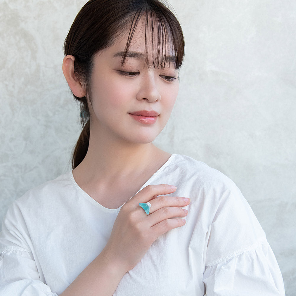 リング ミニ 富士山 雪化粧 Mt.Fuji 樹脂 マーブル フリーサイズ 指輪