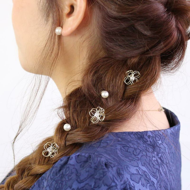 ヘアチャーム 透かしフラワー×ストーン パール 5個セット – OSEWAYA