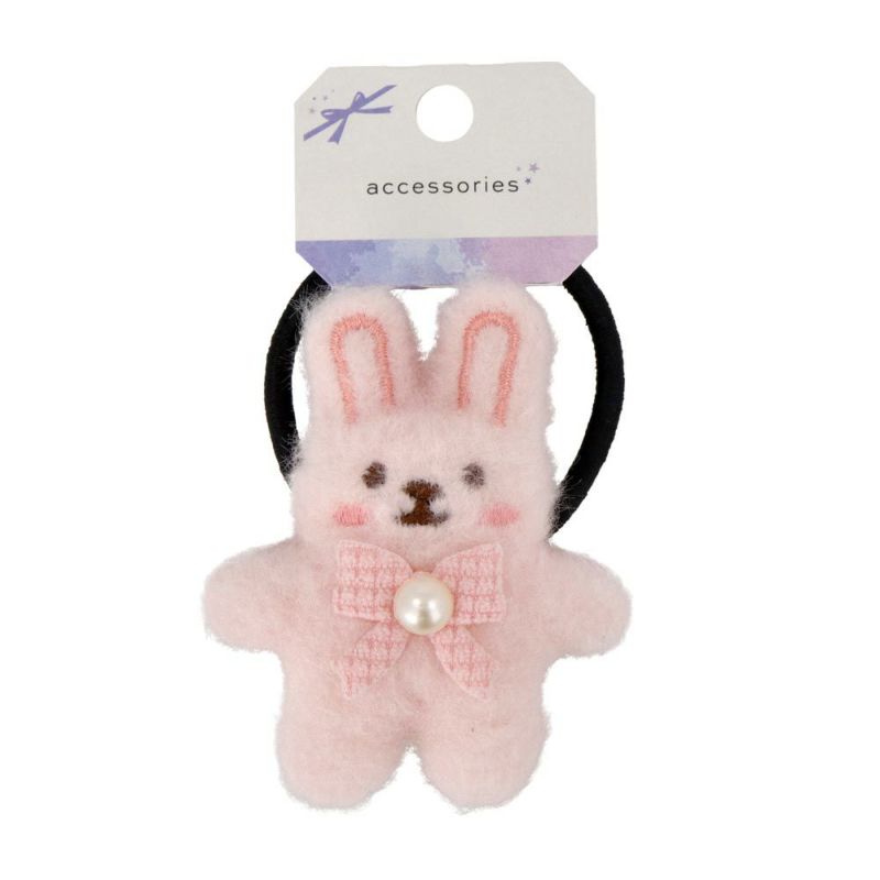 キッズアクセサリー ふわもこ ぬいぐるみ うさぎ リボン パール
