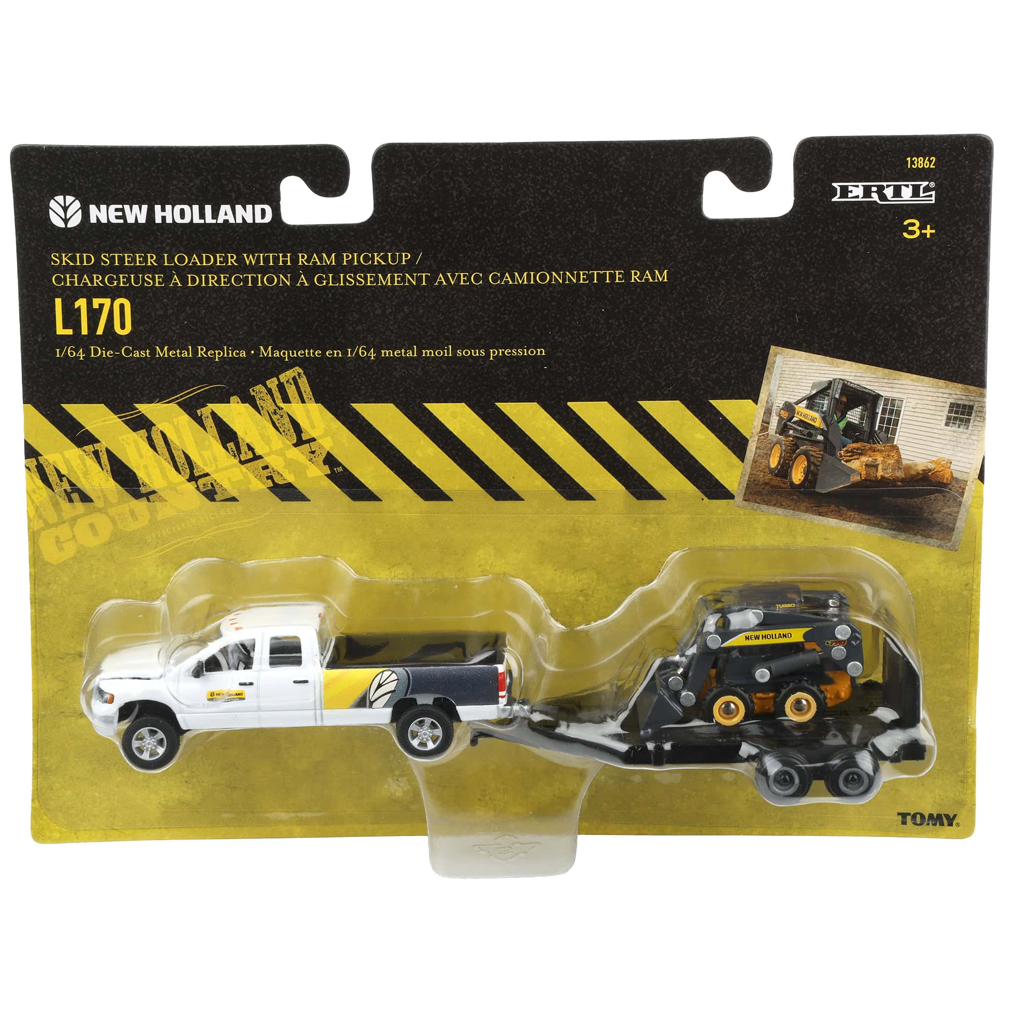 1/64 Dodge Pickup Truck with Trailer & New Holland L170 Skid Steer