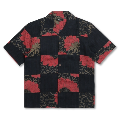 花柄 京友禅アロハシャツ ＜菊/黒赤＞ | 京友禅アロハシャツ【Pagong