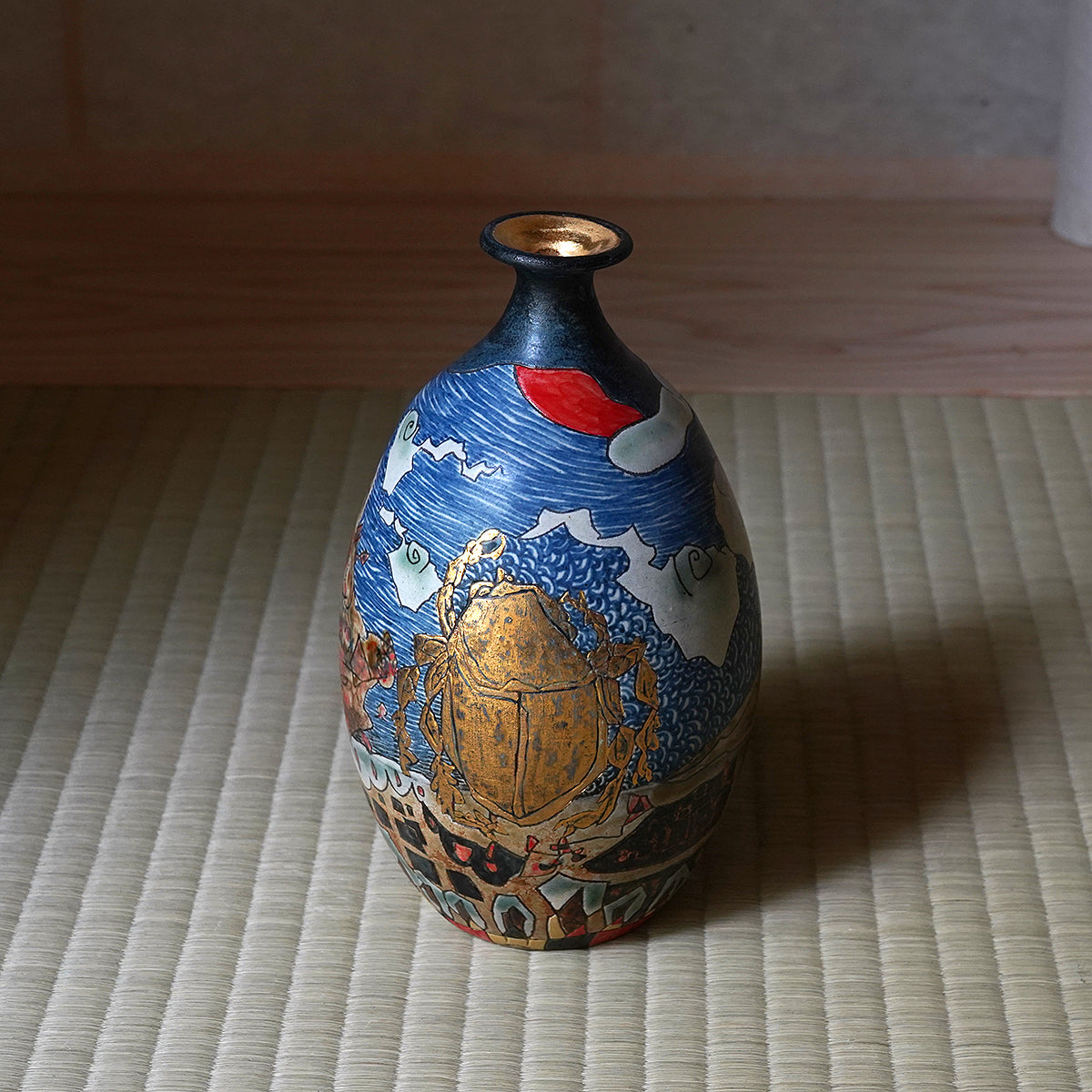 銅製アンティーク昆虫黄金虫一輪挿し