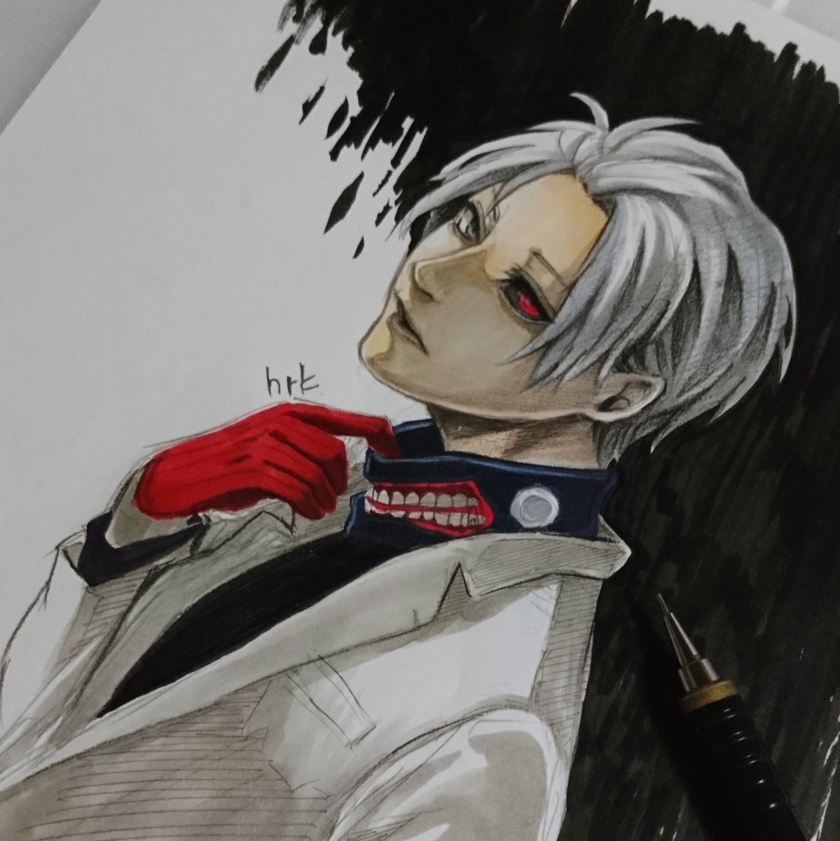 東京喰種:reの白スーツオールバックヘアーの金木がかっこよすぎて描い