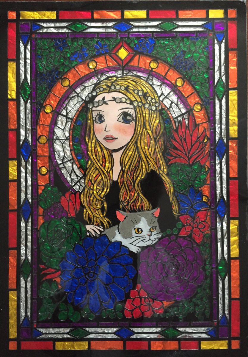 ステンドグラス風切り絵。子供の夏休み工作キットを使って作ってみた