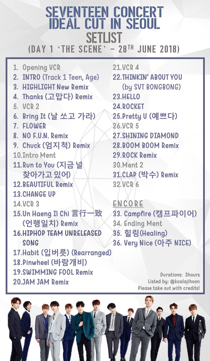 180628 SEVENTEEN IDEAL CUT IN SEOUL DAY 1 'THE SCENE' SETLIST