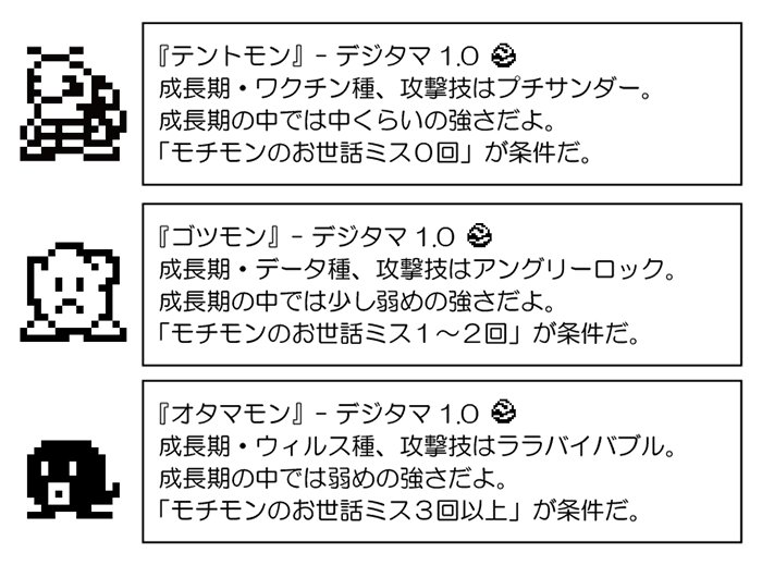 今日はデジタマ1.0から成長期のテントモン、ゴツモン、オタマモンです