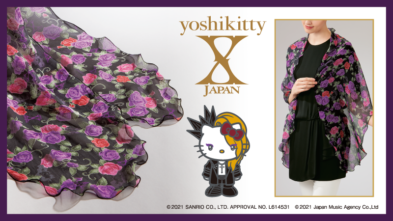 yoshikittyのシルクシフォンストールが登場♪薔薇とyoshikittyの友禅