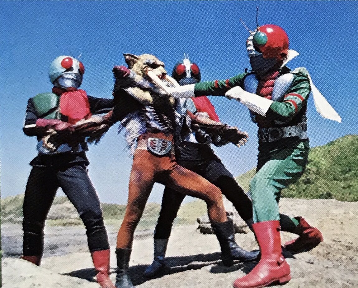 仮面ライダーV3」第34話「危機一発！キバ男爵対三人ライダー‼︎」より