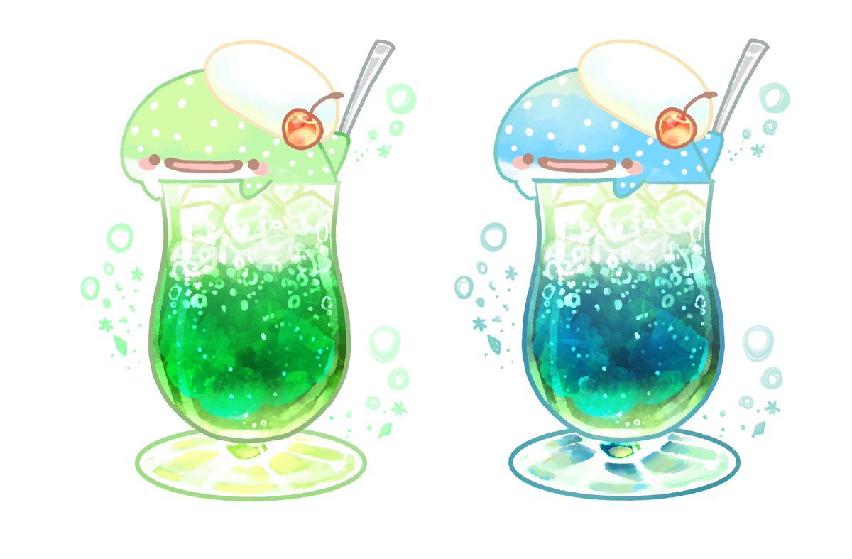 オリジナルキャラクターの「メロンソーダじんべえざめ」みてください🍈🍒🥤