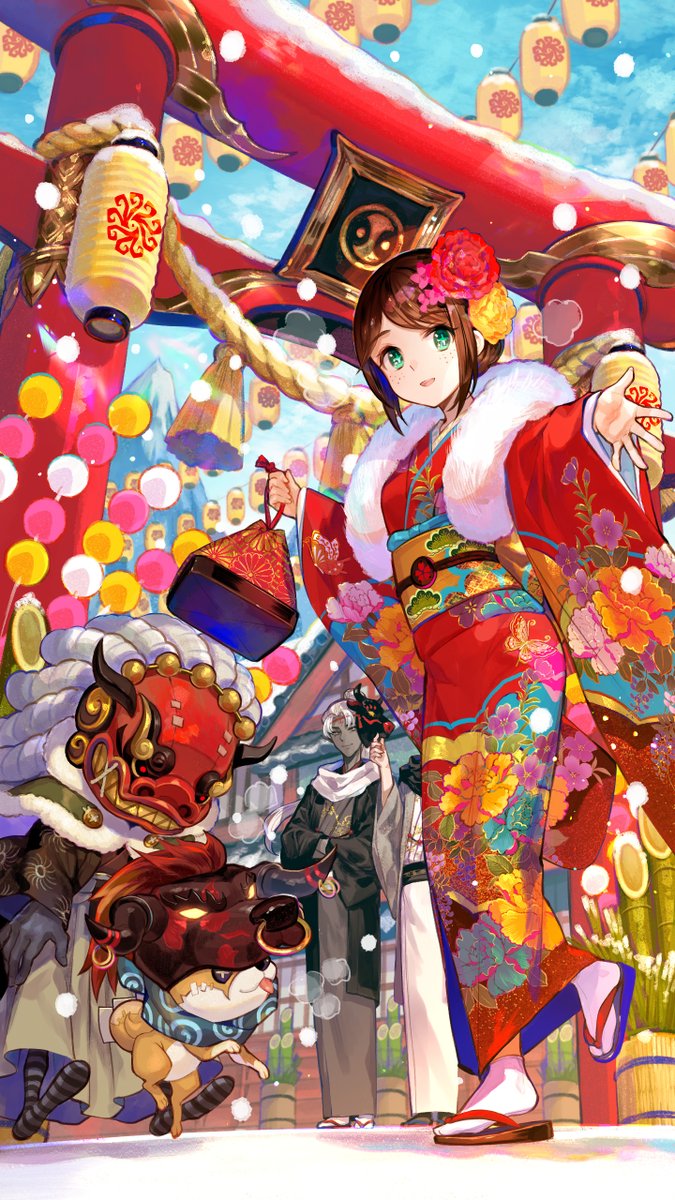 藤ちょこさん（@fuzichoco）が 初詣のイラストを描いてくれたの！ 素敵