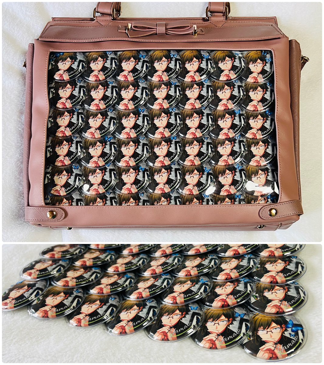 A4痛バ】57mm缶バッジ比較 ・上図：40個（W8×H5） ・下図：35個（W7×H5