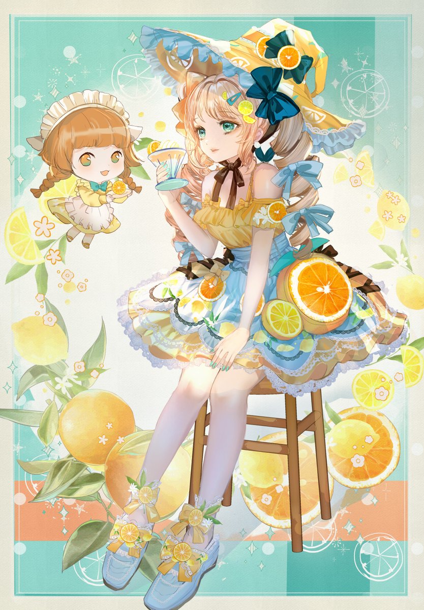 初夏のレモン×オレンジ魔女コーデ🍋🍊(全身版) ＃イラスト #オリジナル
