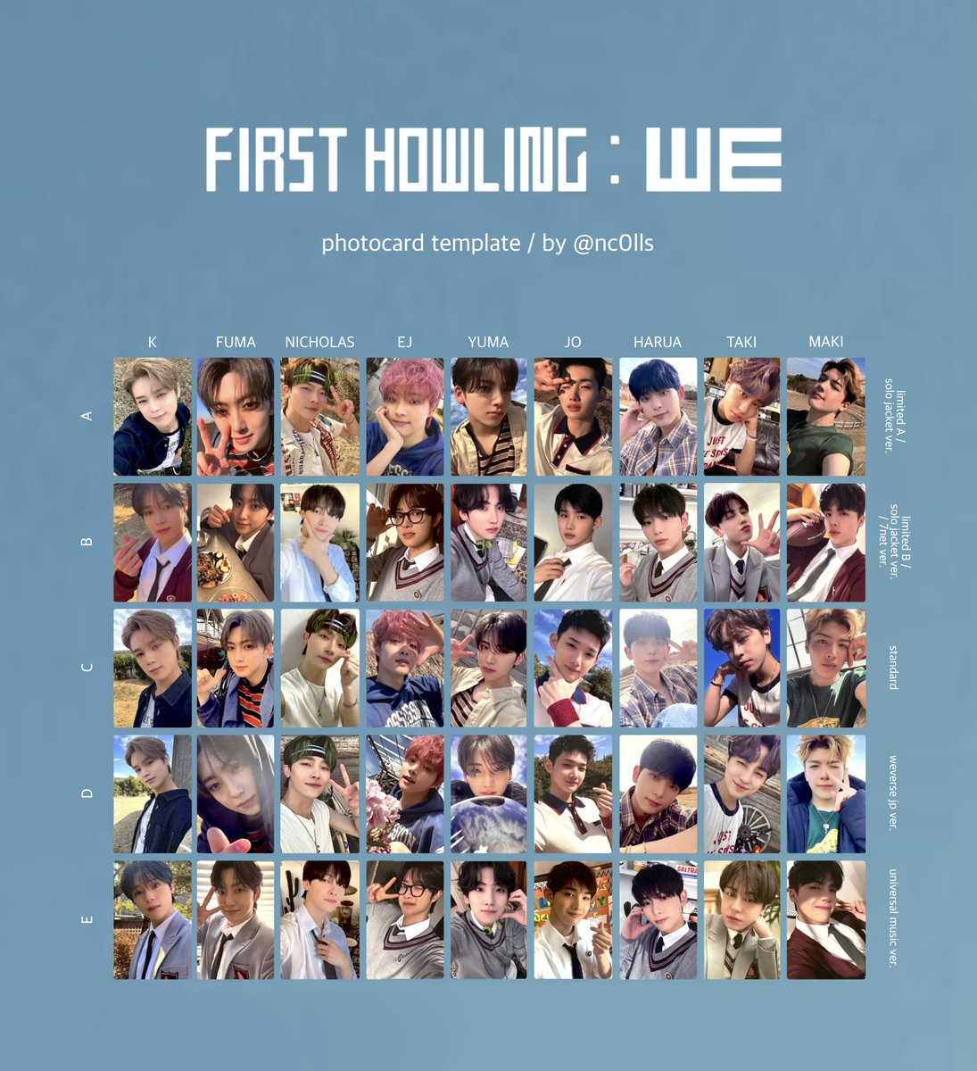 &TEAM 2nd EP First Howling : WE photocard list template wishlist K