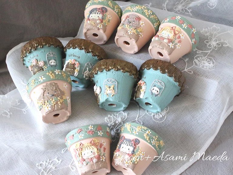 納品したリメ鉢 販売店さんの希望に合わせて可愛らしい雰囲気に仕上げ