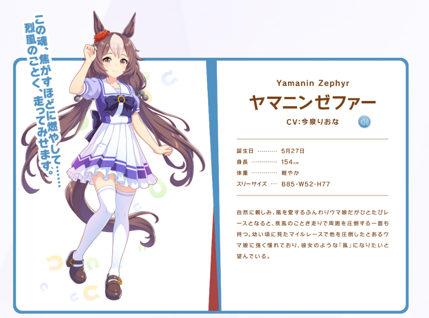 ヤマニンゼファーのプロフィール/CV公開】 先日発表された新ウマ娘