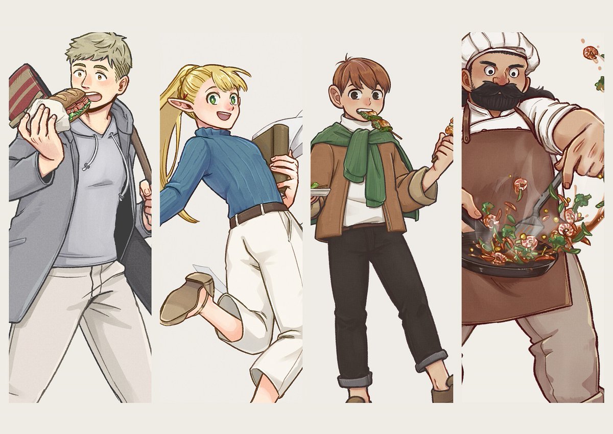 ライオス隊の初期メンバー4人描き終えた！ #ダンジョン飯 ＃ライオス