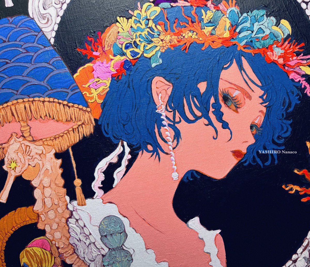 キャンバスにアクリルガッシュ。 画像は作品の一部。