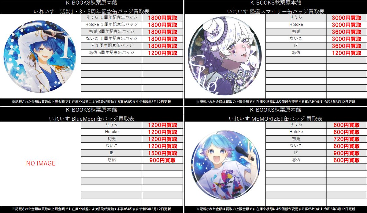 買取情報】 いれいす 活動周年記念缶バッジ① 怪盗スマイリー BlueMoon