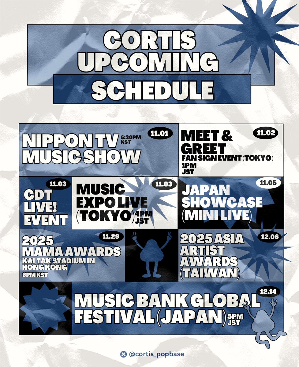 📅 CORTIS Upcoming Schedule (Nov–Dec 2025) Nov 1 - Nippon TV Music