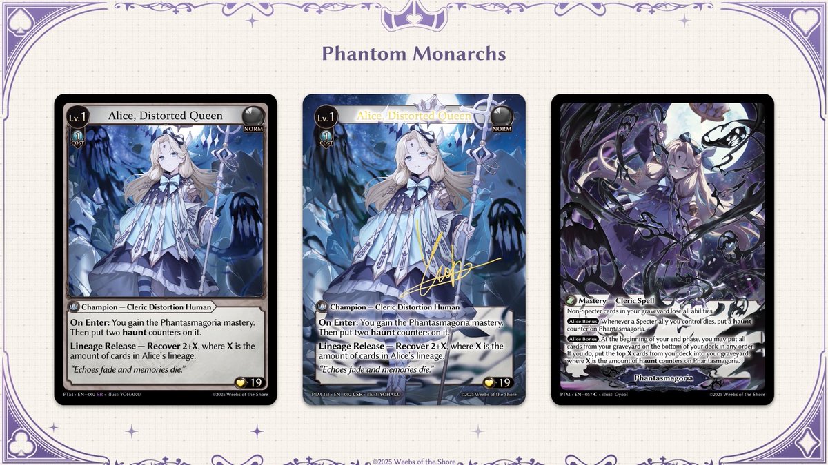 Introducing cards from Phantom Monarchs, such as Alice, Distorted