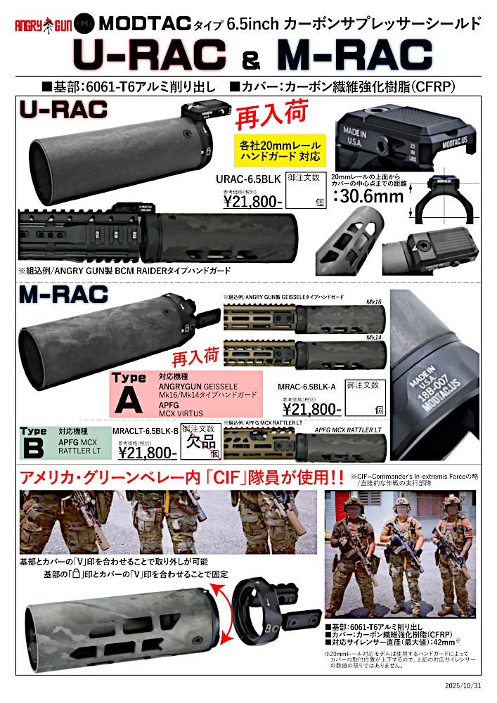 Angry Gun MODTAC M-RAC&U-RACタイプ 6.5インチカーボンサプレッサー