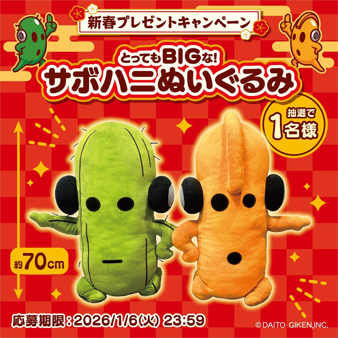 プレゼントの詳細はこちら✨ 約70cmのとても大きなサボハニぬいぐるみ