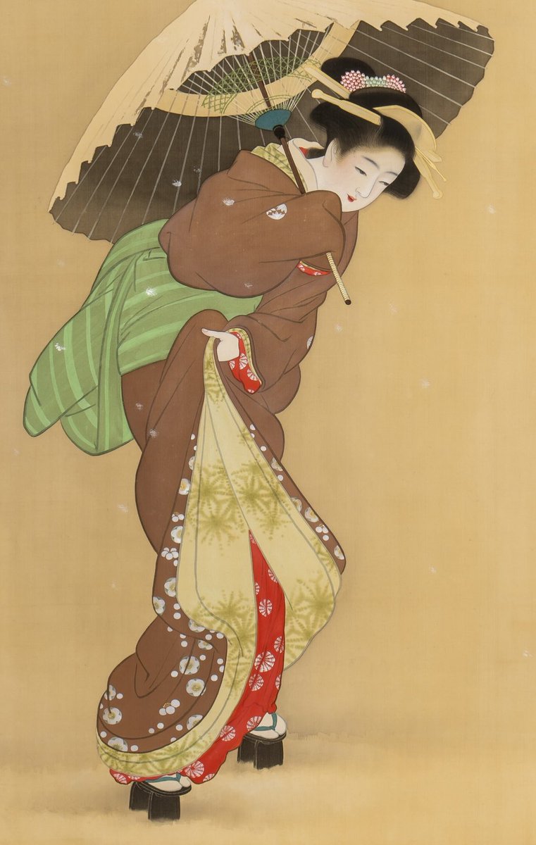 上村松園《初雪》通期展示 #UemuraShōen 作品名の「初雪」とは、新年を