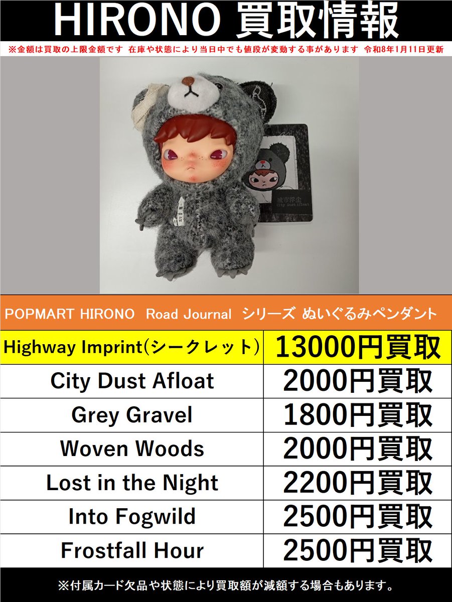 買取情報】 POPMART「HIRONO」 ・Road Journalシリーズぬいぐるみ