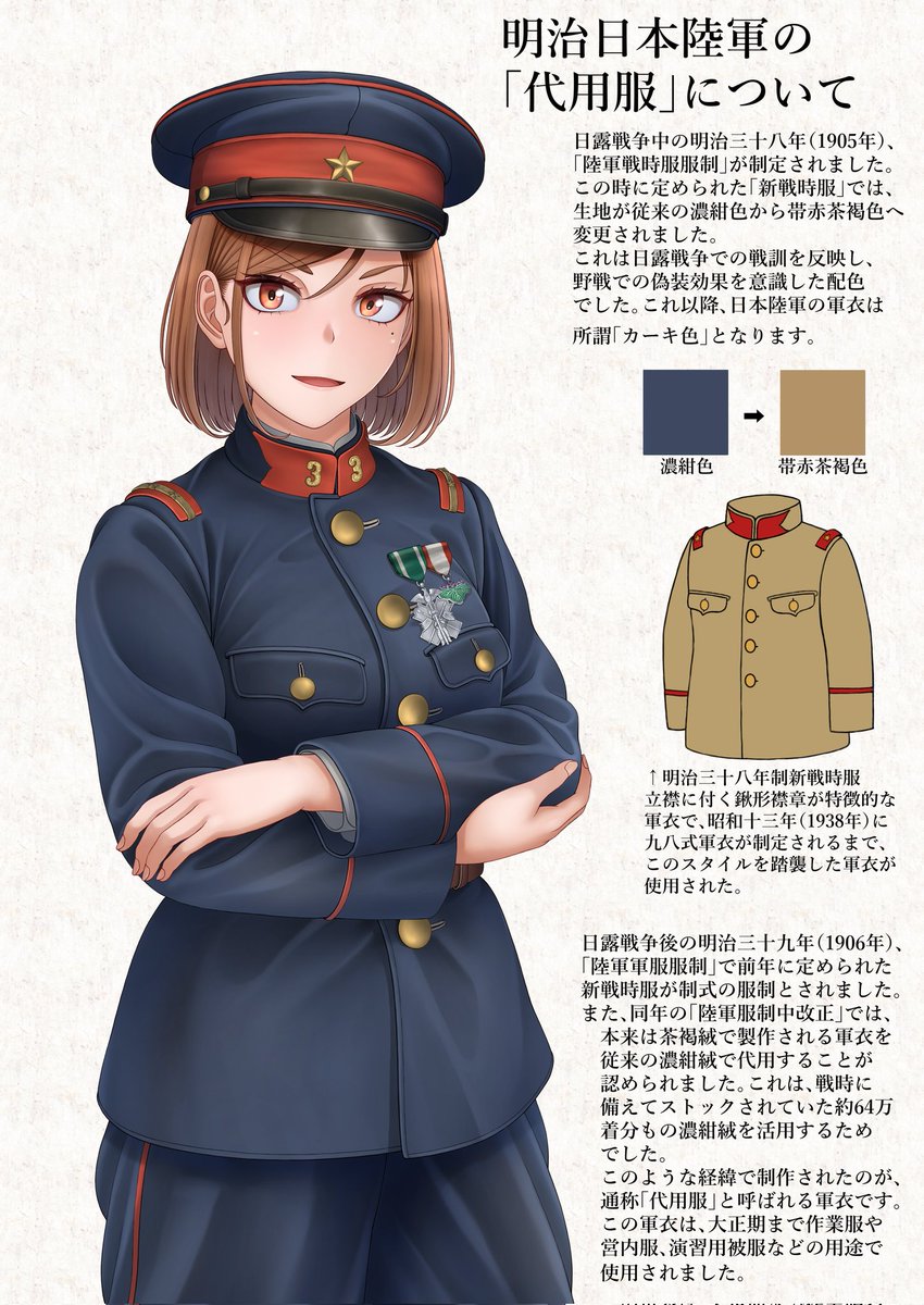 明治時代末期、日露戦争後の日本陸軍で使用された軍服「代用服」について。