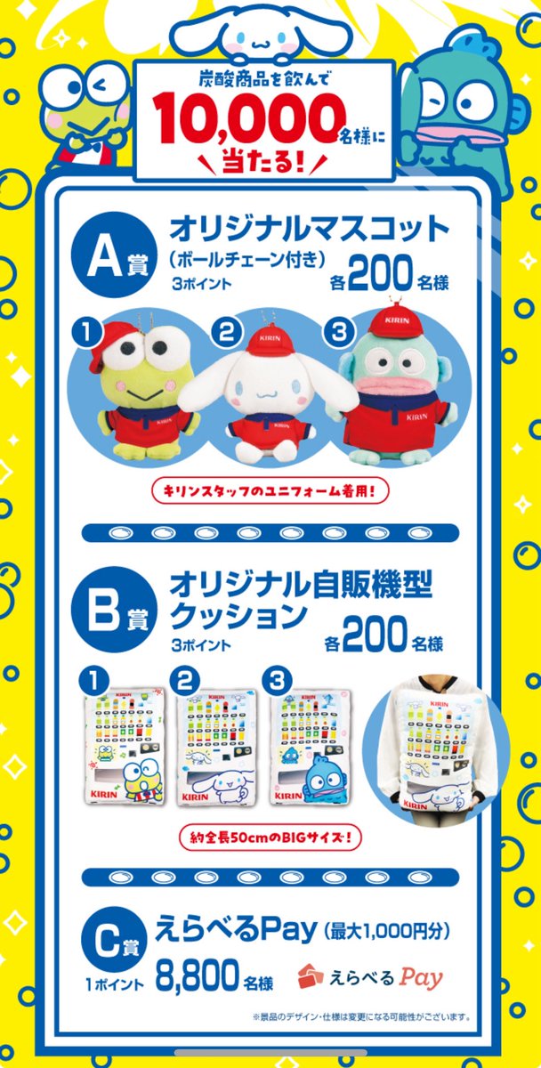 🦒キリン自販機限定 サンリオキャラクターズの 炭酸大作戦！ サンリオ