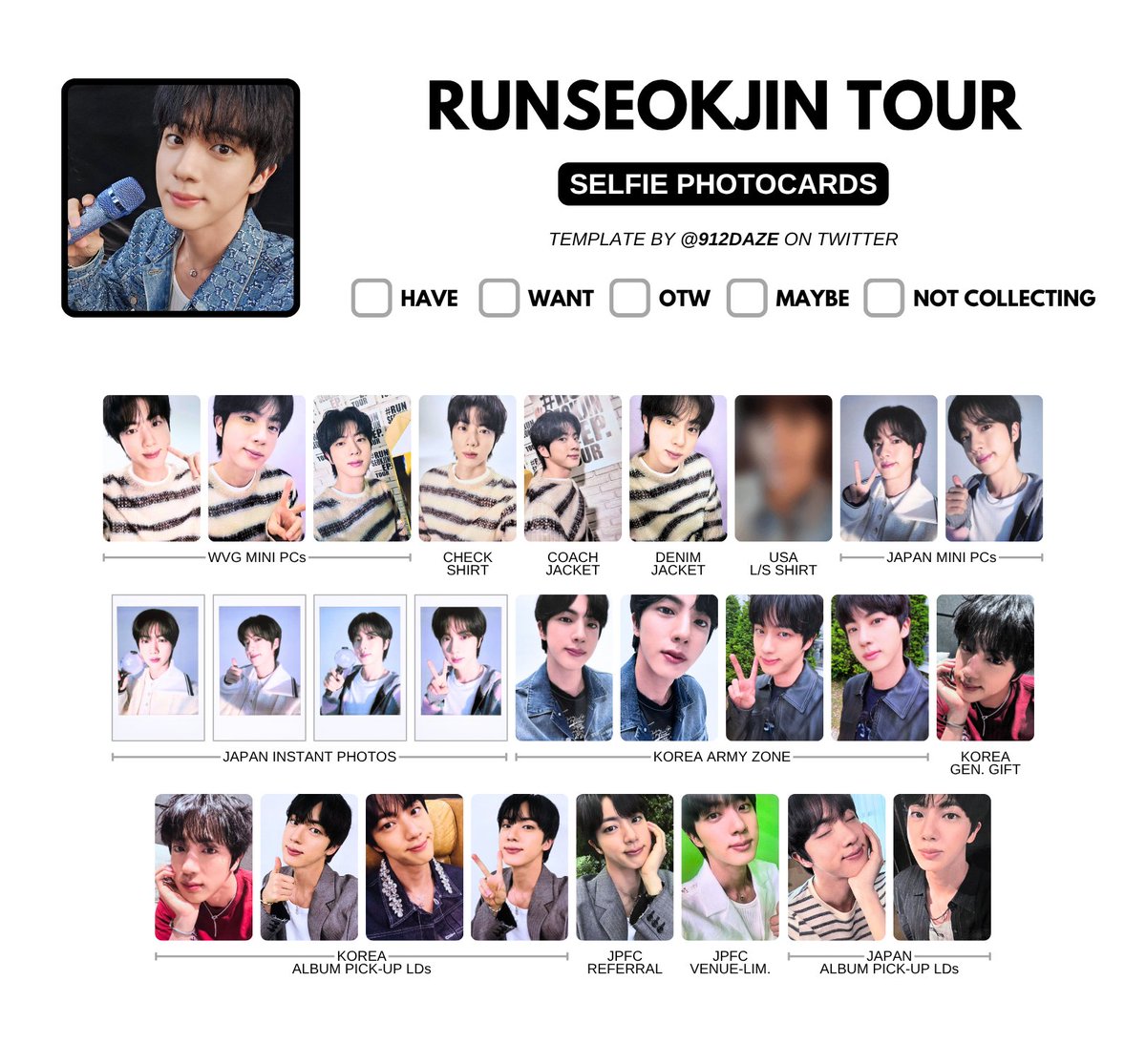 BTS JIN SEOKJIN ALBUM PC PHOTOCARD WL WISHLIST TEMPLATE