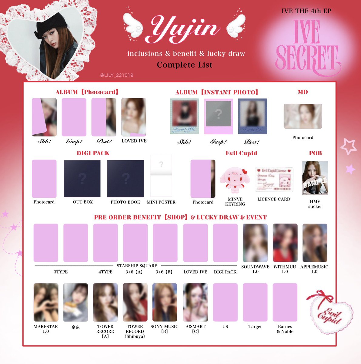 IVE SECRET】 封入&特典 トレカ 一覧 ❤️🪽Complete List ver.2 追加