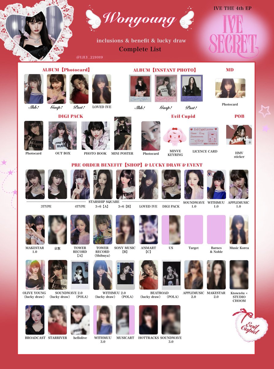 IVE SECRET】 封入&特典 トレカ 一覧 ❤️🪽Complete List ver.6 追加