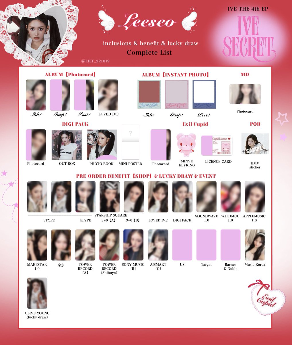IVE SECRET】 封入&特典 トレカ 一覧 ❤️🪽Complete List ver.4 追加